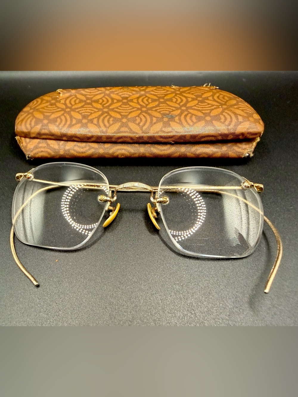 American Optical AO Ful-Vue Rimless 12KGF Gold fill Eyeglass Frames Cable Temple